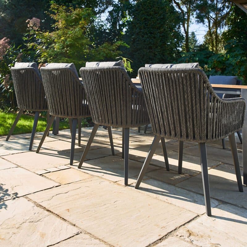 CASA DOMA "Ribera" Diningsessel L-Form, Vierkant-Beine Edelstahl anthrazit, Sitz Rope anthrazit (vertikal breit), Kissen Tuvatextil® Panama grafito