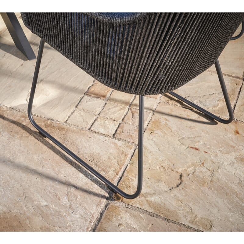 CASA DOMA "Ribera" Diningsessel L-Form, Kufengestell Edelstahl anthrazit, Sitz Rope anthrazit (vertikal rund), Kissen Tuvatextil® Panama grafito