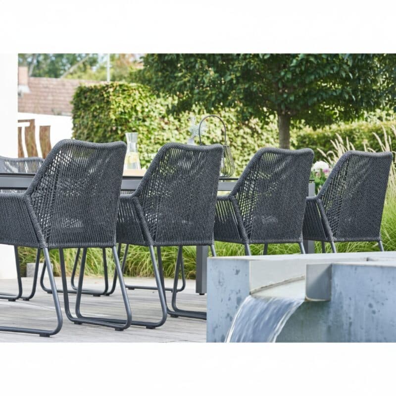 CASA DOMA "Cassano/Carini" Gartenmöbel-Set 9-tlg., Tisch Edelstahl anthrazit, HPL Platte chromix anthrazit, 260x100 cm, Sessel Gestell Aluminium, Sitzfläche Rope anthrazit, Sitzkissen Tuvatextil®