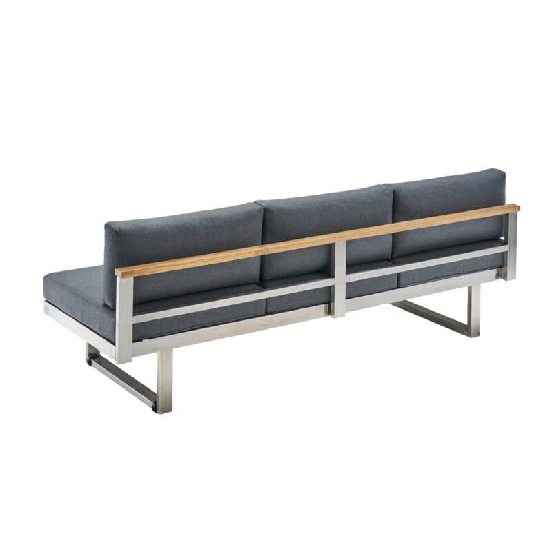 CASA DOMA "Aragona" Lounge 3-Sitzer mit Rückenlehne, Teak, Gestell Edelstahl, Polster Tuvatextil® Panama grafito