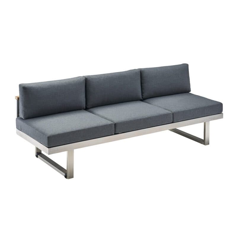 CASA DOMA "Aragona" Lounge 3-Sitzer mit Rückenlehne, Teak, Gestell Edelstahl, Polster Tuvatextil® Panama grafito