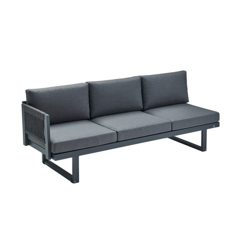 CASA DOMA "Aragona" 3-Sitzer Seitenteil mit Armlehne links, Rope, Gestell Alu anthrazit, Polster Tuvatextil® Panama grafito