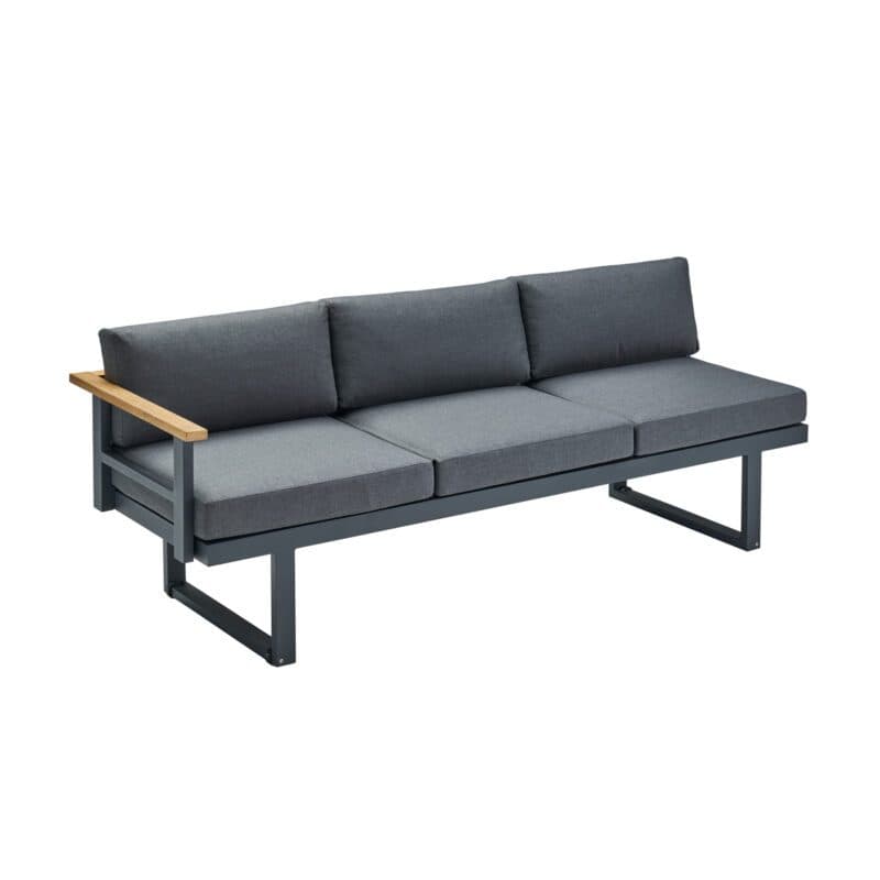 CASA DOMA "Aragona DINING" 3-Sitzer Seitenteil mit Armlehne links, Teak, Gestell Alu anthrazit, Polster Tuvatextil® Panama grafito