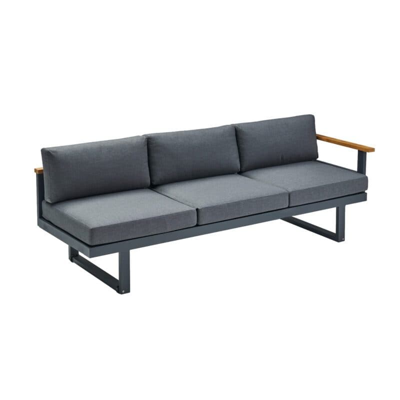 CASA DOMA "Aragona" 3-Sitzer Seitenteil mit Armlehne rechts, Teak, Gestell Alu anthrazit, Polster Tuvatextil® Panama grafito