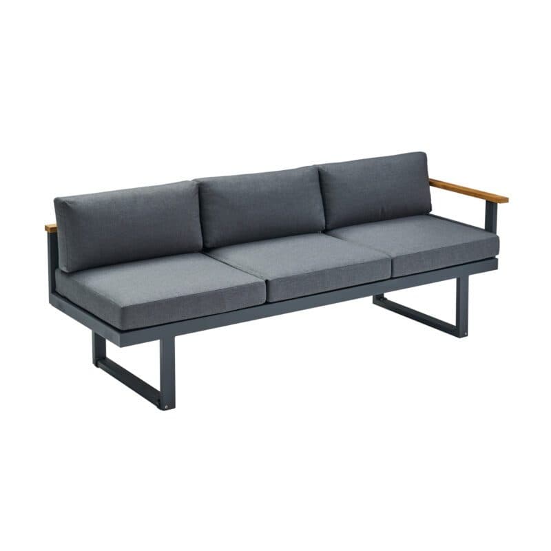 CASA DOMA "Aragona DINING" 3-Sitzer Seitenteil mit Armlehne rechts, Teak, Gestell Alu anthrazit, Polster Tuvatextil® Panama grafito
