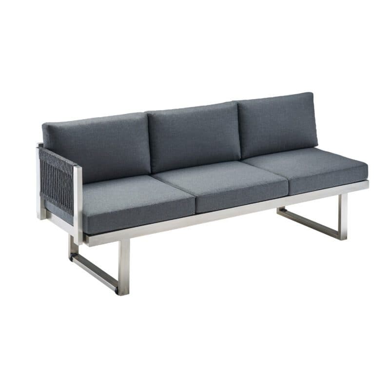 CASA DOMA "Aragona DINING" 3-Sitzer Seitenteil mit Armlehne links, Rope, Gestell Edelstahl, Polster Tuvatextil® Panama grafito