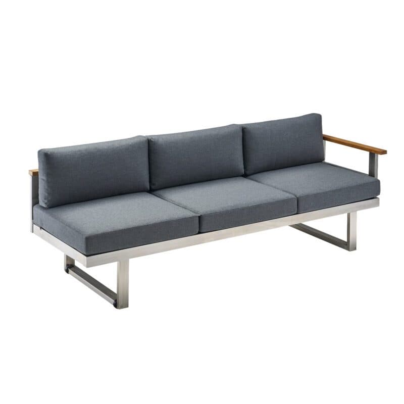 CASA DOMA "Aragona" 3-Sitzer Seitenteil mit Armlehne rechts, Teak, Gestell Edelstahl, Polster Tuvatextil® Panama grafito