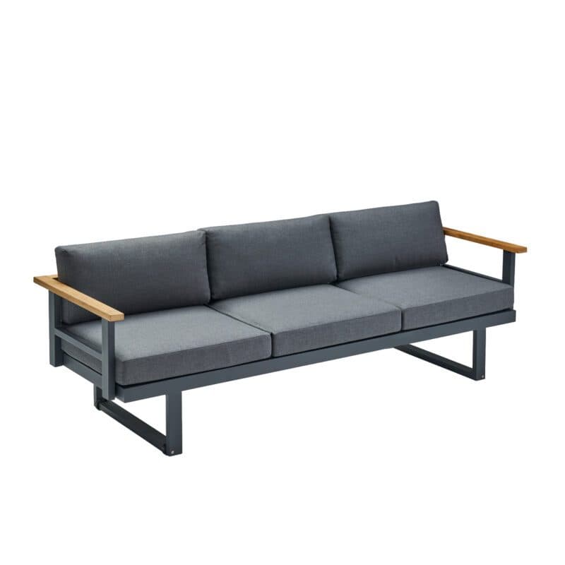 CASA DOMA "Aragona" 3-Sitzer Loungesofa, Teak, Gestell Alu anthrazit, Polster Tuvatextil® Panama grafito