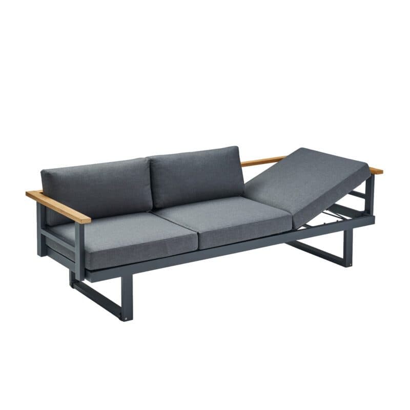 CASA DOMA "Aragona" 3-Sitzer Loungesofa, Teak, Gestell Alu anthrazit, Polster Tuvatextil® Panama grafito