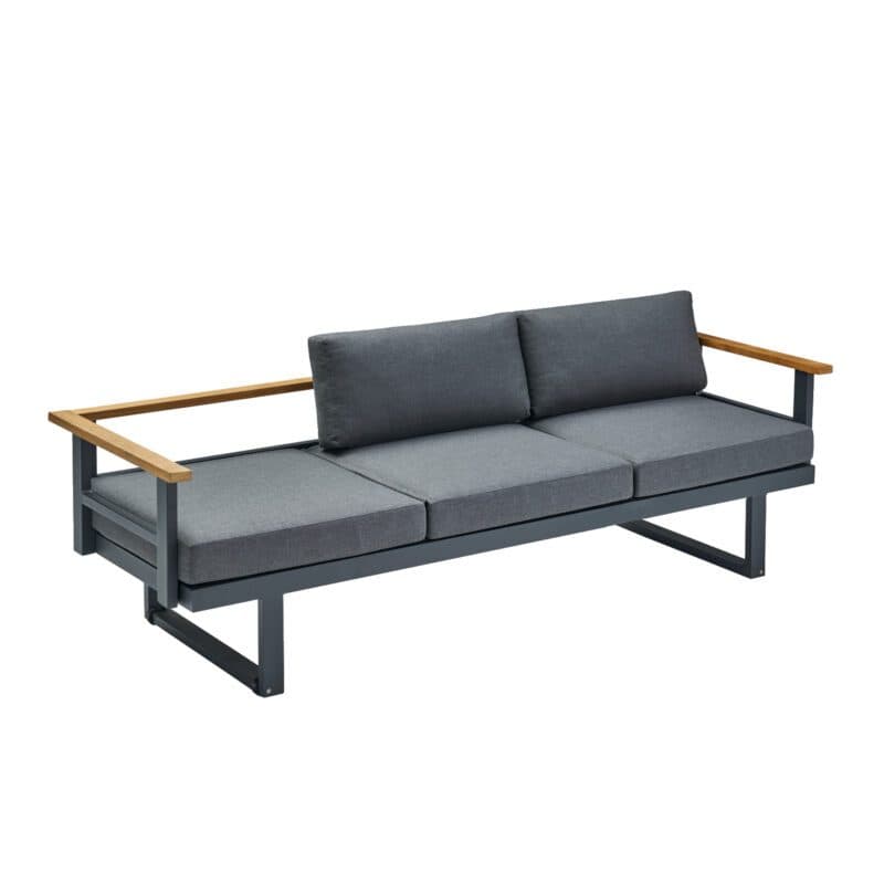 CASA DOMA "Aragona" 3-Sitzer Loungesofa, Teak, Gestell Alu anthrazit, Polster Tuvatextil® Panama grafito