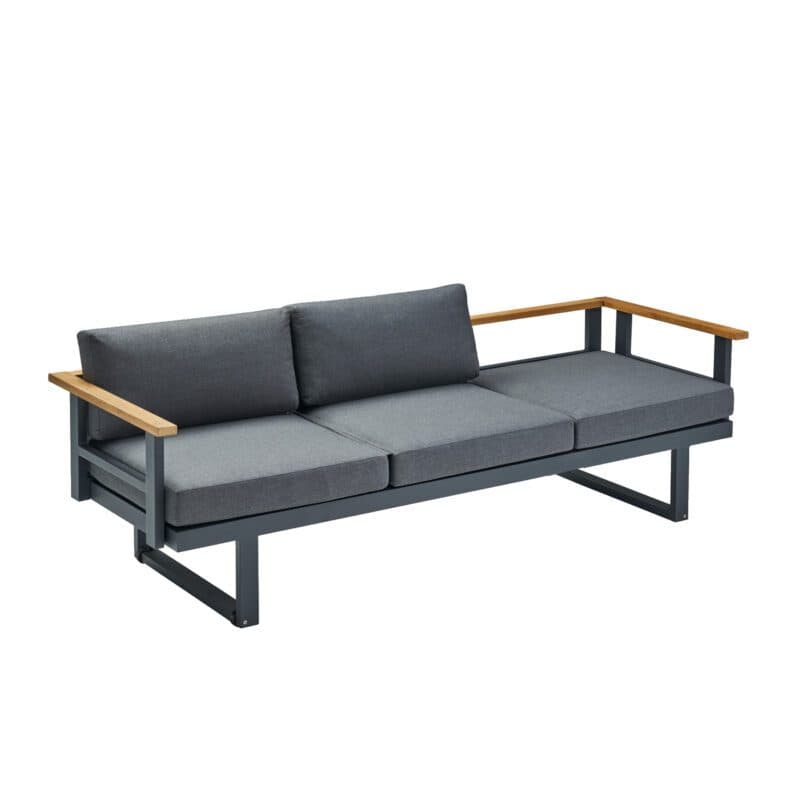 CASA DOMA "Aragona" 3-Sitzer Loungesofa, Teak, Gestell Alu anthrazit, Polster Tuvatextil® Panama grafito