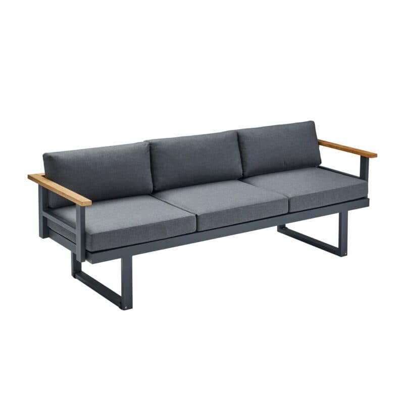 CASA DOMA "Aragona DINING" 3-Sitzer Loungesofa, Teak, Gestell Alu anthrazit, Polster Tuvatextil® Panama grafito