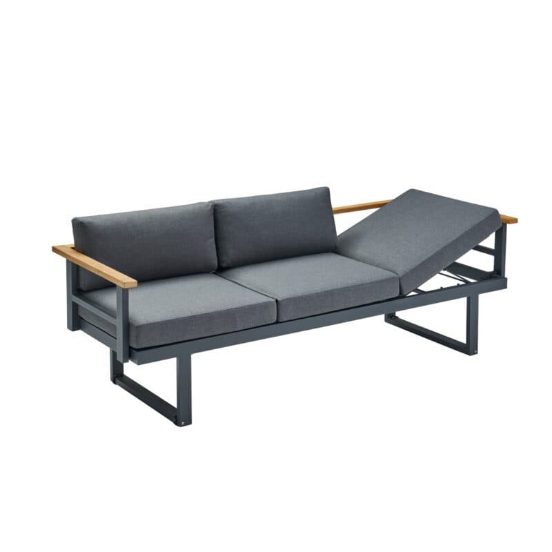 CASA DOMA "Aragona DINING" 3-Sitzer Loungesofa, Teak, Gestell Alu anthrazit, Polster Tuvatextil® Panama grafito