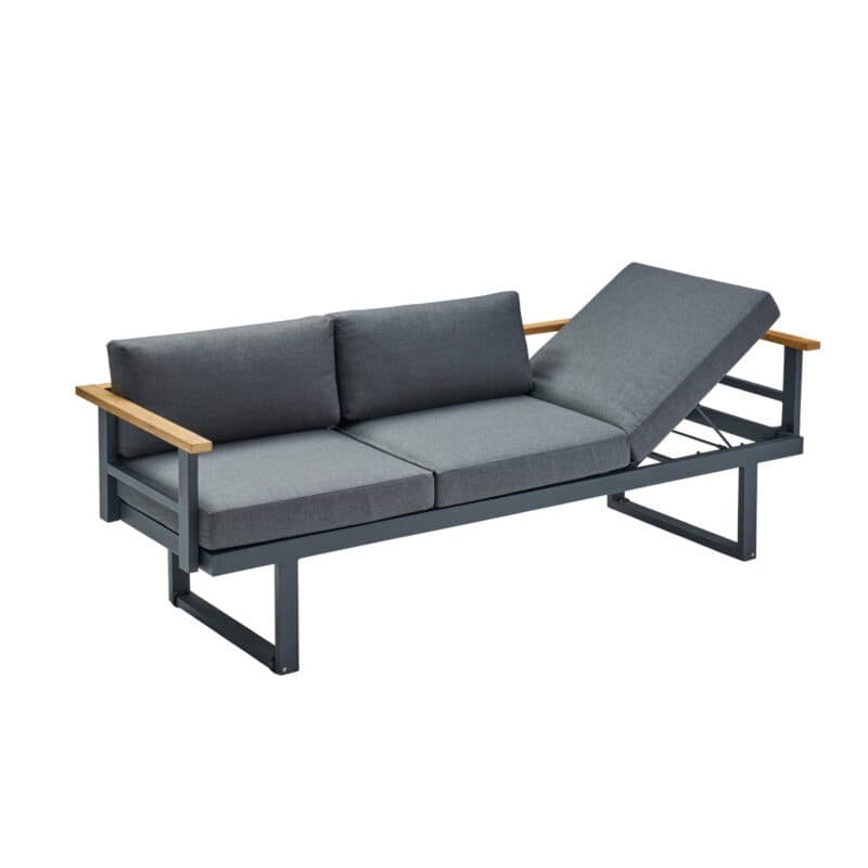 CASA DOMA "Aragona DINING" 3-Sitzer Loungesofa, Teak, Gestell Alu anthrazit, Polster Tuvatextil® Panama grafito