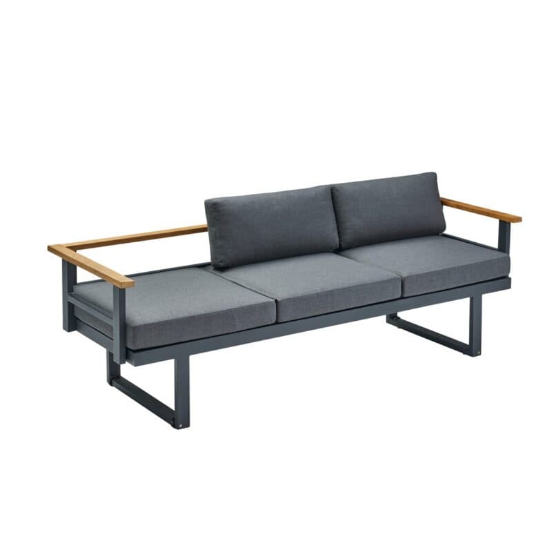 CASA DOMA "Aragona DINING" 3-Sitzer Loungesofa, Teak, Gestell Alu anthrazit, Polster Tuvatextil® Panama grafito