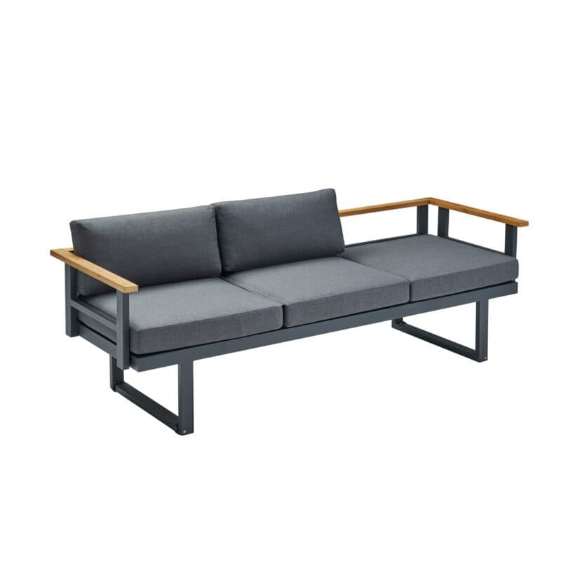 CASA DOMA "Aragona DINING" 3-Sitzer Loungesofa, Teak, Gestell Alu anthrazit, Polster Tuvatextil® Panama grafito