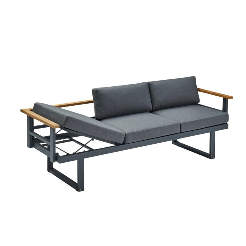 CASA DOMA "Aragona DINING" 3-Sitzer Loungesofa, Teak, Gestell Alu anthrazit, Polster Tuvatextil® Panama grafito