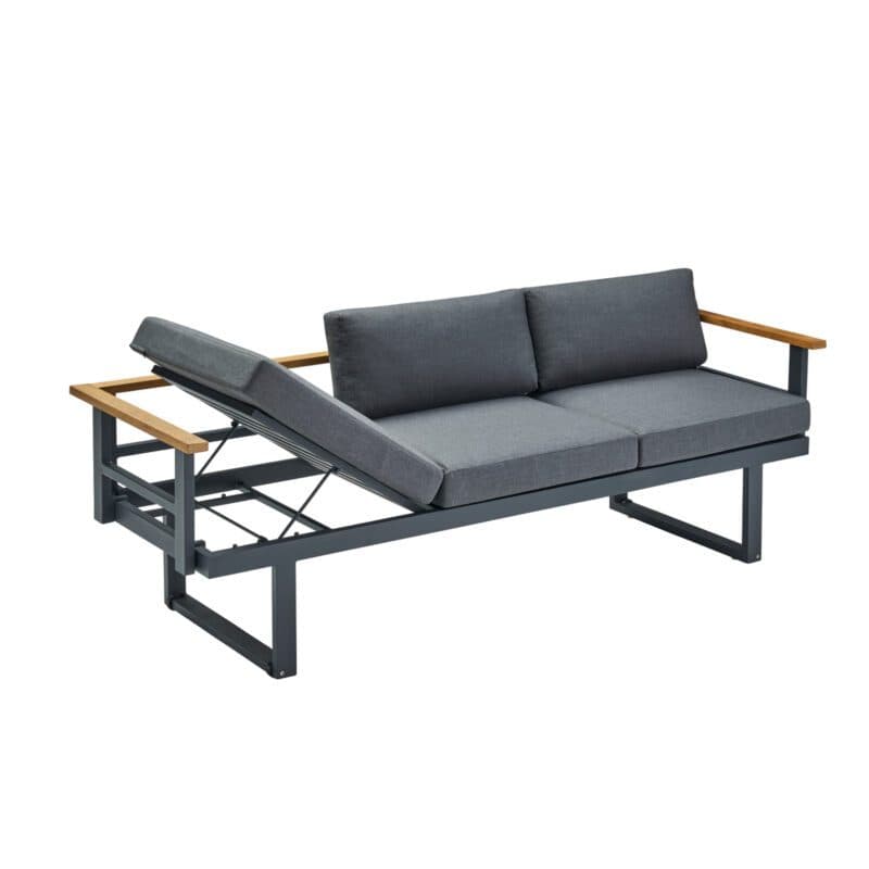 CASA DOMA "Aragona DINING" 3-Sitzer Loungesofa, Teak, Gestell Alu anthrazit, Polster Tuvatextil® Panama grafito