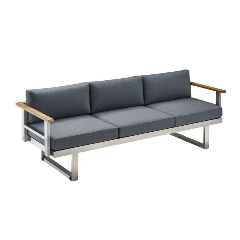 CASA DOMA "Aragona" 3-Sitzer Loungesofa, Gestell Edelstahl, Teak, Polster Tuvatextil® Panama grafito