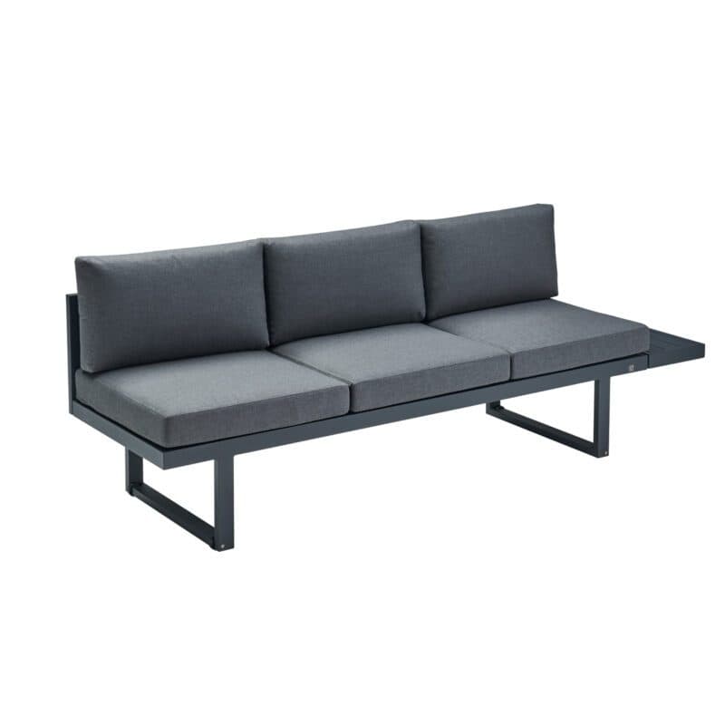 CASA DOMA "Aragona DINING" Lounge 3-Sitzer mit Rückenlehne Rope und Ablage Alu rechts, Gestell Alu anthrazit, Polster Tuvatextil® Panama grafito