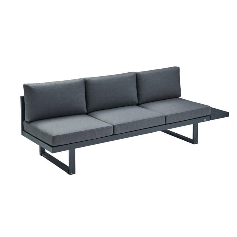 CASA DOMA "Aragona" Lounge 3-Sitzer mit Rückenlehne Rope und Ablage Alu rechts, Gestell Alu anthrazit, Polster Tuvatextil® Panama grafito