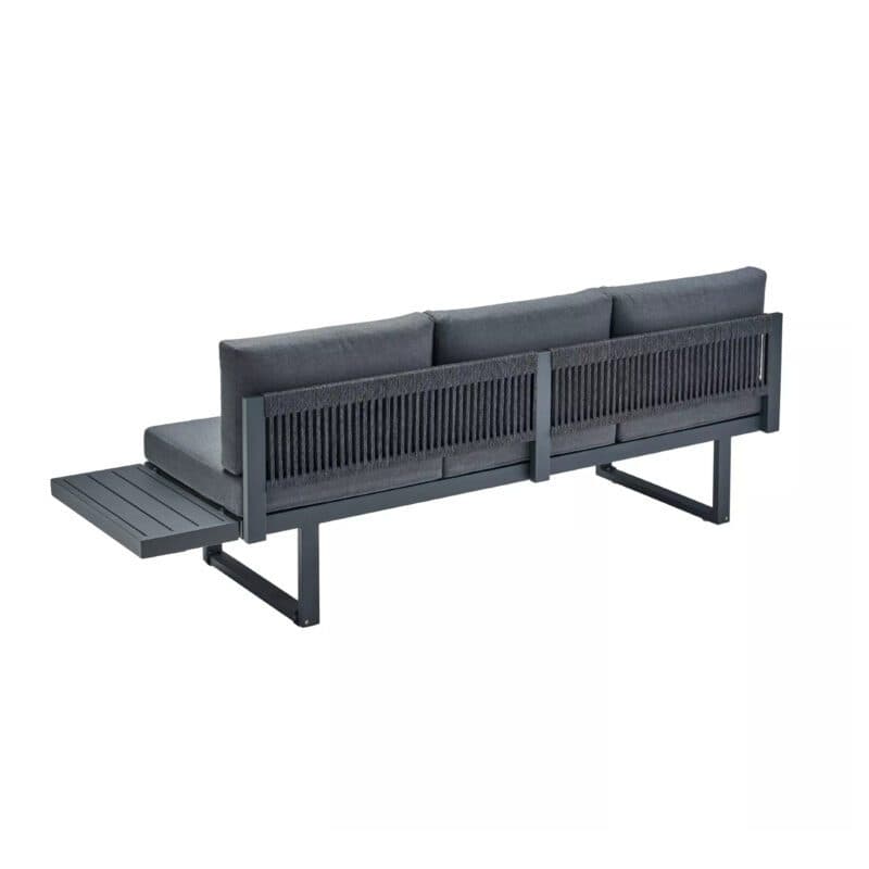 CASA DOMA "Aragona DINING" Lounge 3-Sitzer mit Rückenlehne Rope und Ablage Alu rechts, Gestell Alu anthrazit, Polster Tuvatextil® Panama grafito