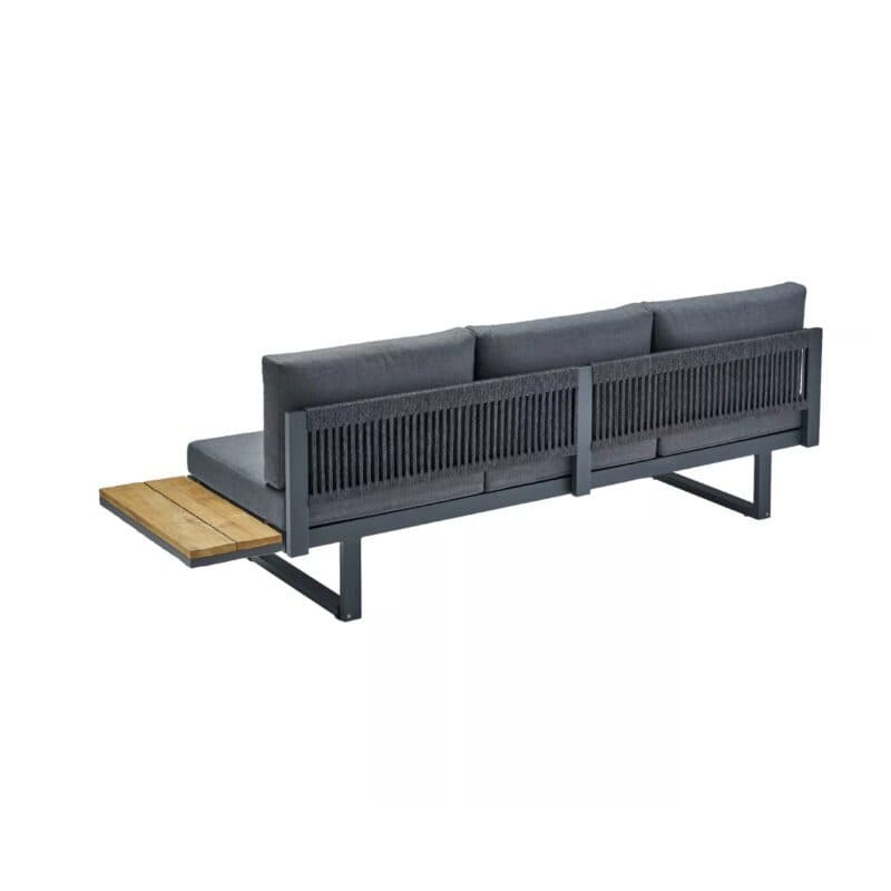 CASA DOMA "Aragona" Lounge 3-Sitzer mit Rückenlehne Rope und Ablage Teak rechts, Gestell Alu anthrazit, Polster Tuvatextil® Panama grafito