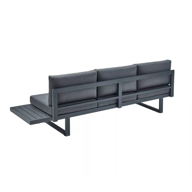 CASA DOMA "Aragona" Lounge 3-Sitzer mit Rückenlehne und Ablage Alu rechts, Gestell Alu anthrazit, Polster Tuvatextil® Panama grafito