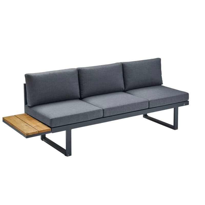 CASA DOMA "Aragona DINING" Lounge 3-Sitzer mit Rückenlehne und Ablage Teak links, Gestell Alu anthrazit, Polster Tuvatextil® Panama grafito