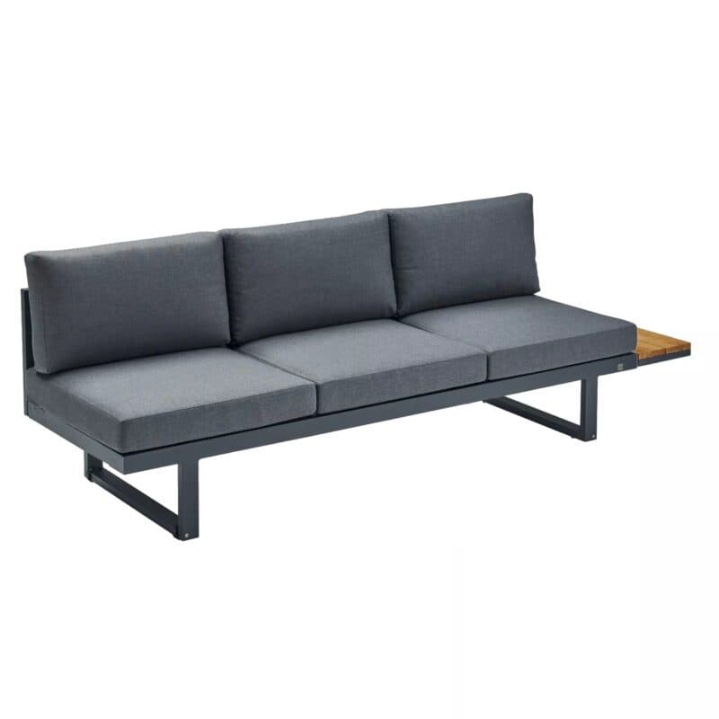 CASA DOMA "Aragona" Lounge 3-Sitzer mit Rückenlehne und Ablage Teak rechts, Gestell Alu anthrazit, Polster Tuvatextil® Panama grafito