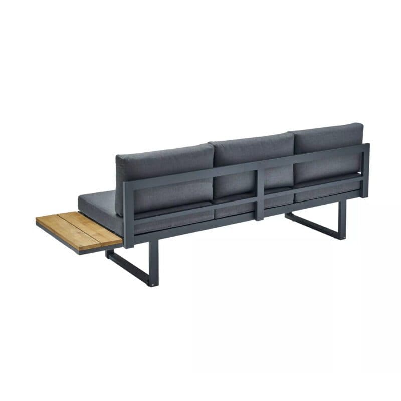 CASA DOMA "Aragona DINING" Lounge 3-Sitzer mit Rückenlehne und Ablage Teak rechts, Gestell Alu anthrazit, Polster Tuvatextil® Panama grafito