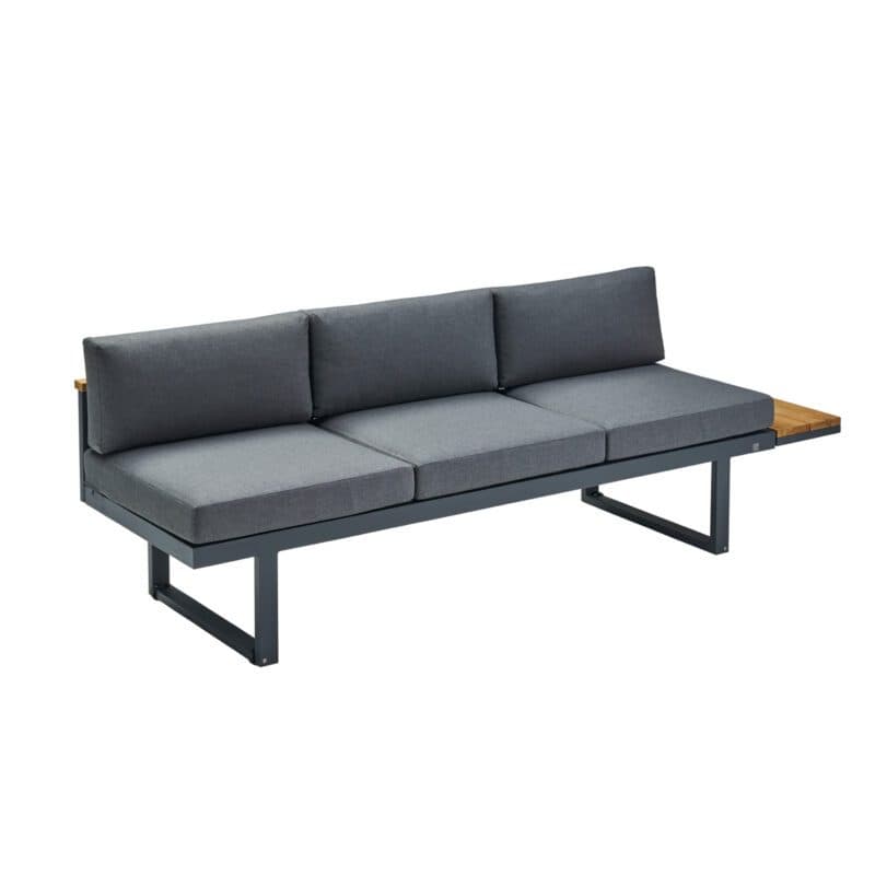 CASA DOMA "Aragona DINING" Lounge 3-Sitzer mit Rückenlehne Teak und Teakablage rechts, Gestell Alu anthrazit, Polster Tuvatextil® Panama grafito