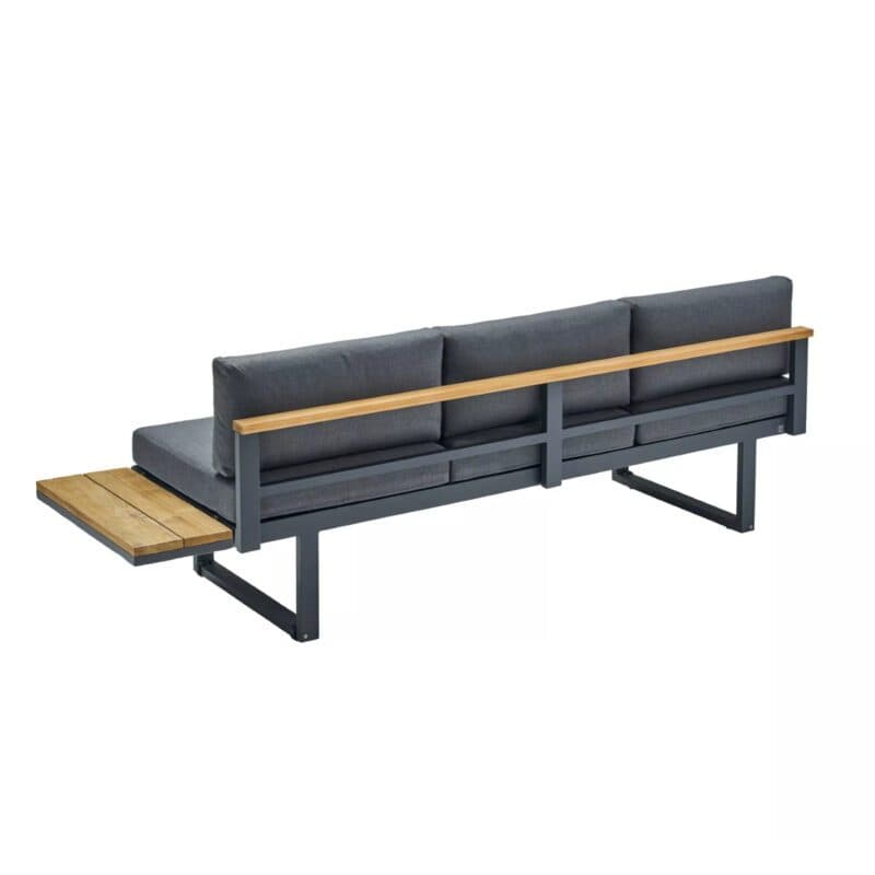 CASA DOMA "Aragona DINING" Lounge 3-Sitzer mit Rückenlehne Teak und Teakablage rechts, Gestell Alu anthrazit, Polster Tuvatextil® Panama grafito