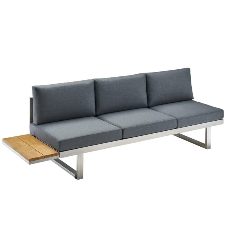 CASA DOMA "Aragona" Lounge 3-Sitzer mit Rückenlehne und Teakablage links, Gestell Edelstahl, Polster Tuvatextil® Panama grafito