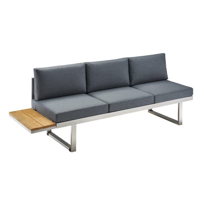 CASA DOMA "Aragona DINING" Lounge 3-Sitzer mit Rückenlehne und Teakablage links, Gestell Edelstahl, Polster Tuvatextil® Panama grafito