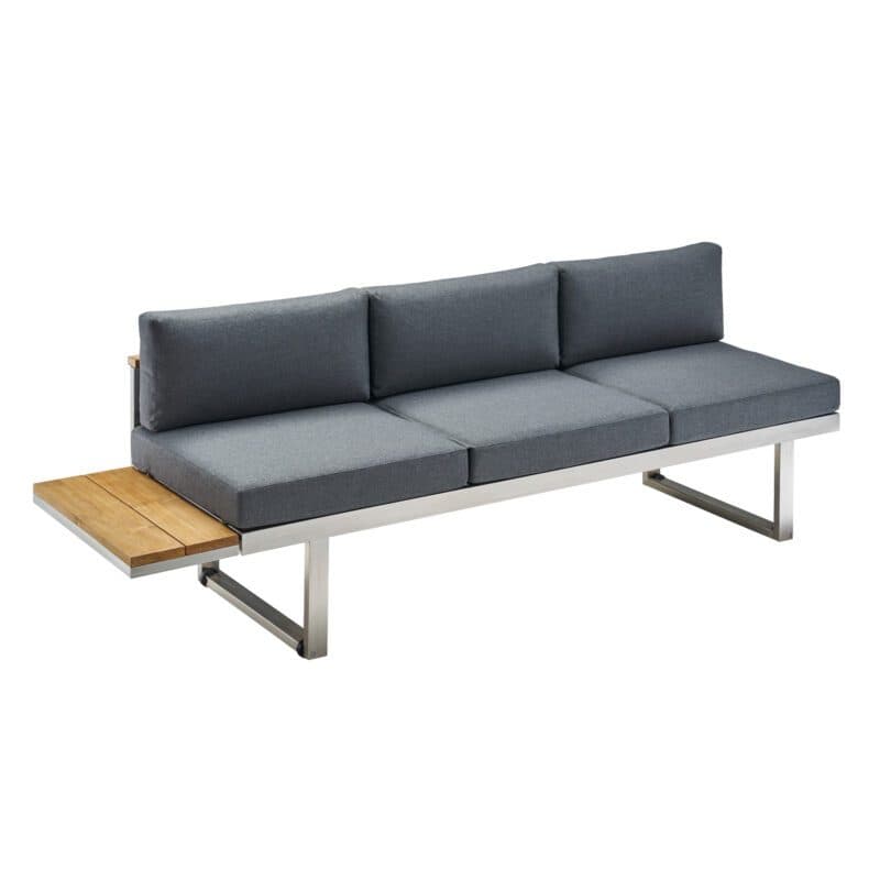 CASA DOMA "Aragona DINING" Lounge 3-Sitzer mit Rückenlehne Teak und Teakablage links, Gestell Edelstahl, Polster Tuvatextil® Panama grafito