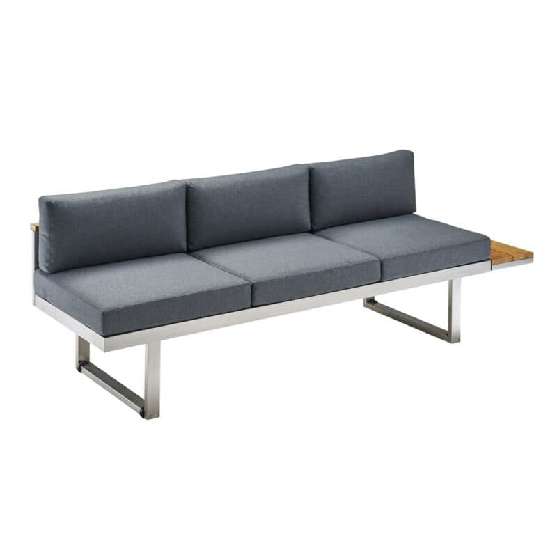 CASA DOMA "Aragona DINING" Lounge 3-Sitzer mit Rückenlehne Teak und Teakablage rechts, Gestell Edelstahl, Polster Tuvatextil® Panama grafito