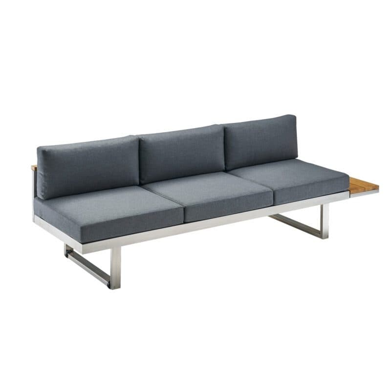 CASA DOMA "Aragona" Lounge 3-Sitzer mit Rückenlehne Teak und Teakablage rechts, Gestell Edelstahl, Polster Tuvatextil® Panama grafito
