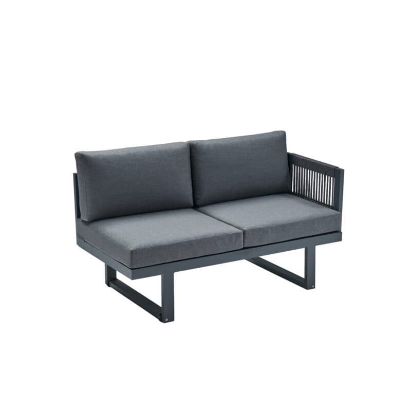 CASA DOMA "Aragona" 2-Sitzer Seitenteil mit Armlehne rechts, Rope, Gestell Alu anthrazit, Polster Tuvatextil® Panama grafito