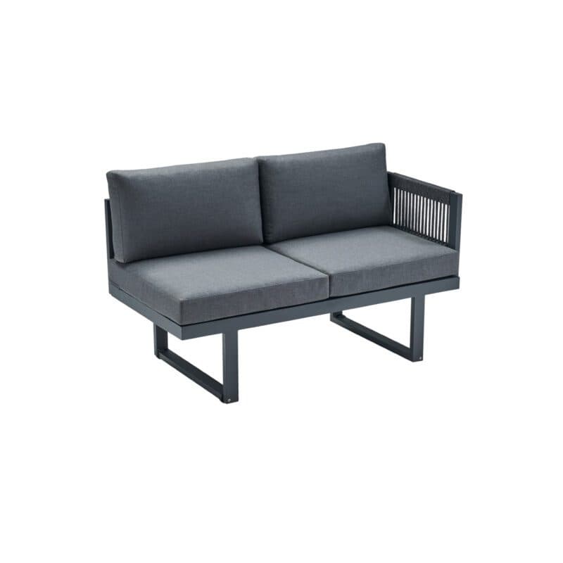 CASA DOMA "Aragona DINING" 2-Sitzer Seitenteil mit Armlehne rechts, Rope, Gestell Alu anthrazit, Polster Tuvatextil® Panama grafito