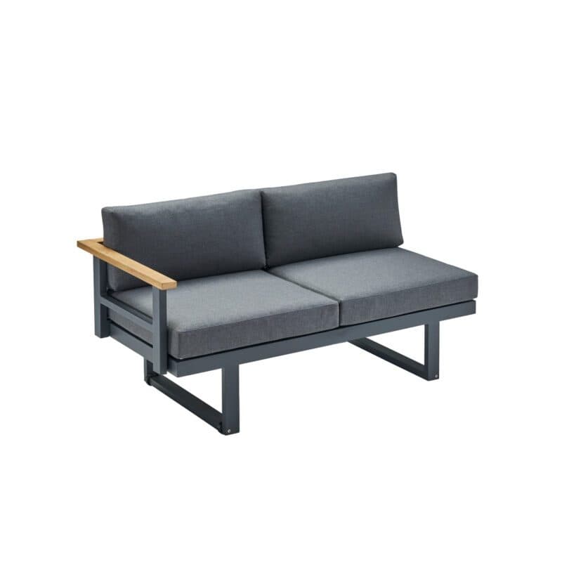 CASA DOMA "Aragona" 2-Sitzer Seitenteil mit Armlehne links, Teak, Gestell Alu anthrazit, Polster Tuvatextil® Panama grafito