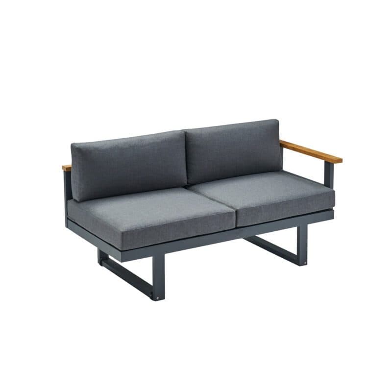 CASA DOMA "Aragona" 2-Sitzer Seitenteil mit Armlehne rechts, Teak, Gestell Alu anthrazit, Polster Tuvatextil® Panama grafito