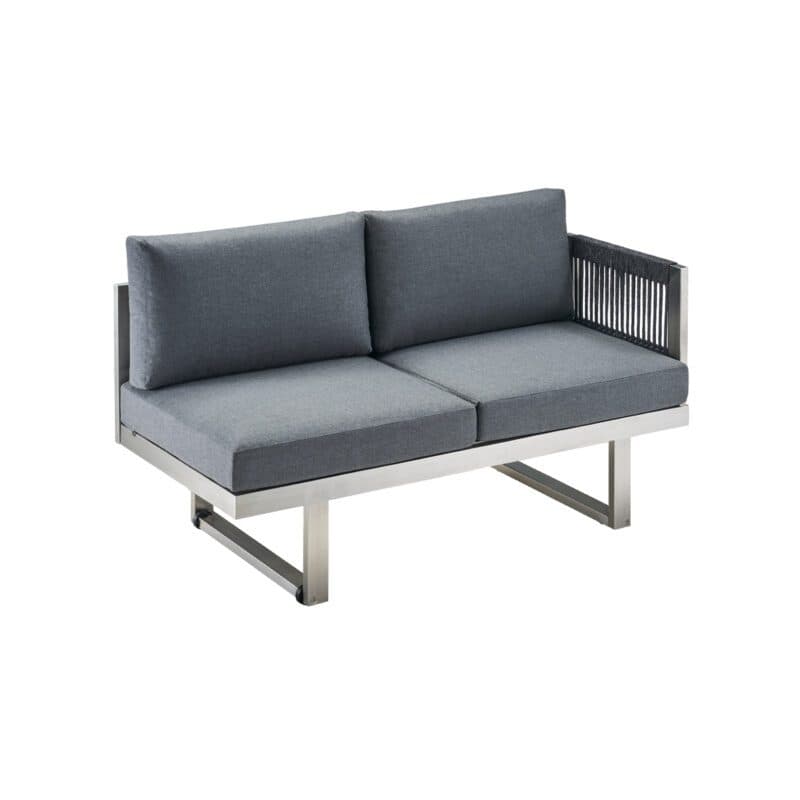 CASA DOMA "Aragona" 2-Sitzer Seitenteil mit Armlehne rechts, Rope, Gestell Edelstahl, Polster Tuvatextil® Panama grafito