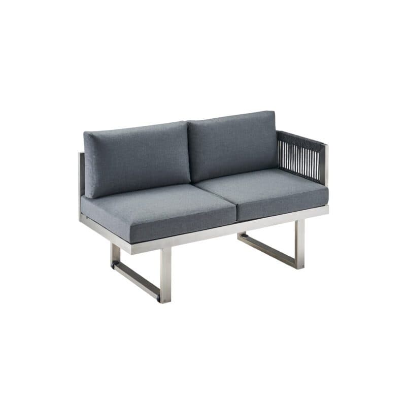 CASA DOMA "Aragona DINING" 2-Sitzer Seitenteil mit Armlehne rechts, Rope, Gestell Edelstahl, Polster Tuvatextil® Panama grafito