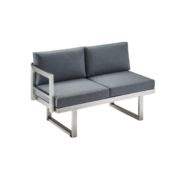 CASA DOMA "Aragona DINING" 2-Sitzer Seitenteil mit Armlehne links, Gestell Edelstahl, Polster Tuvatextil® Panama grafito