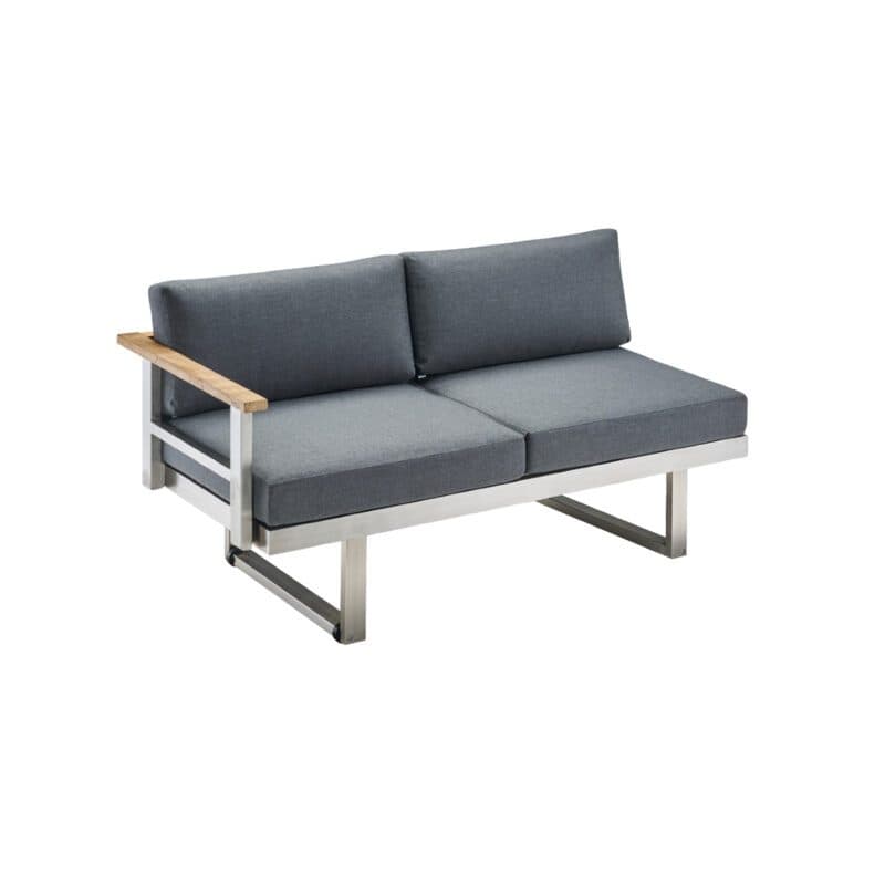 CASA DOMA "Aragona" 2-Sitzer Seitenteil mit Armlehne links, Teak, Gestell Edelstahl, Polster Tuvatextil® Panama grafito