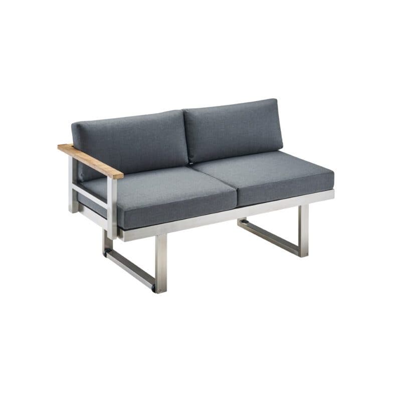 CASA DOMA "Aragona DINING" 2-Sitzer Seitenteil mit Armlehne links, Teak, Gestell Edelstahl, Polster Tuvatextil® Panama grafito