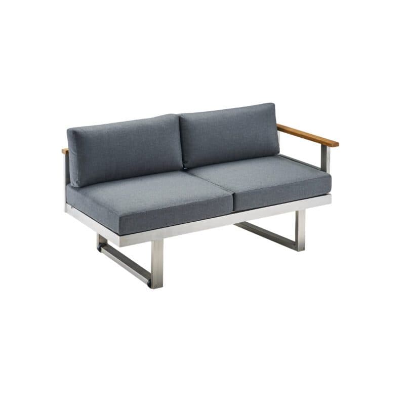 CASA DOMA "Aragona" 2-Sitzer Seitenteil mit Armlehne rechts, Teak, Gestell Edelstahl, Polster Tuvatextil® Panama grafito