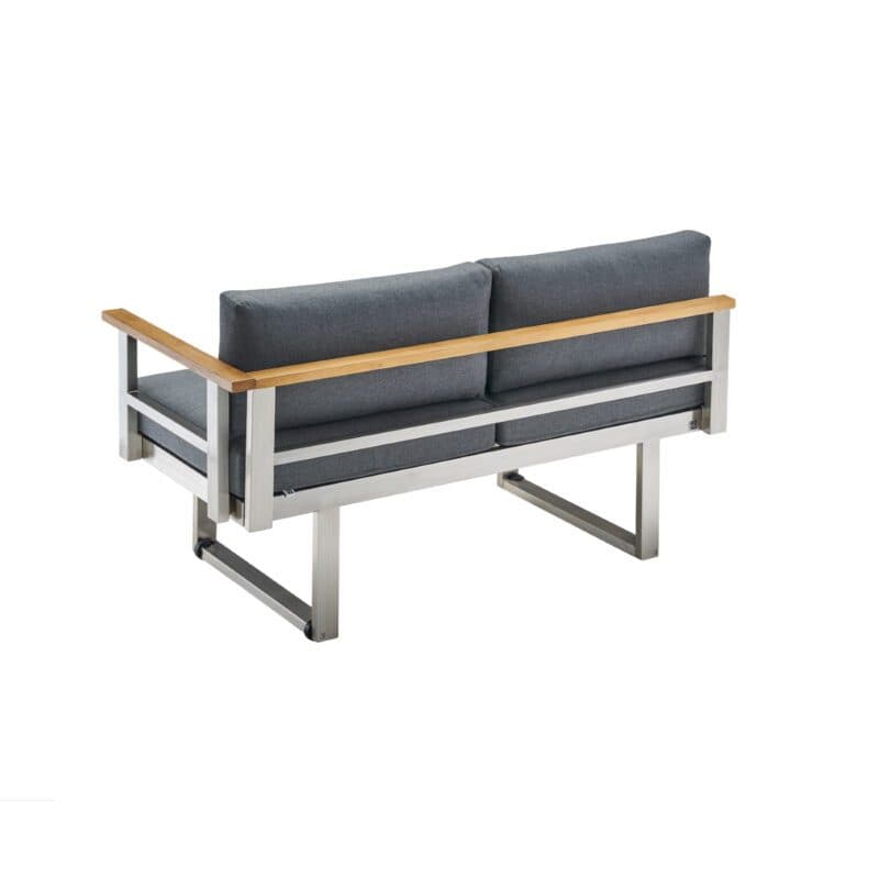 CASA DOMA "Aragona DINING" 2-Sitzer Seitenteil mit Armlehne rechts, Teak, Gestell Edelstahl, Polster Tuvatextil® Panama grafito