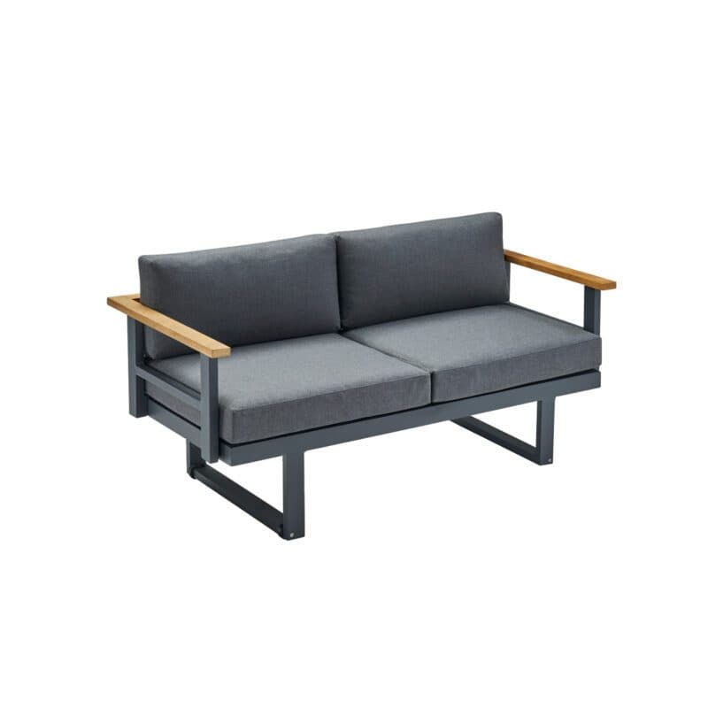 CASA DOMA "Aragona" 2-Sitzer Loungesofa, Teak, Gestell Alu anthrazit, Polster Tuvatextil® Panama grafito